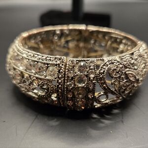 Vintage-Style Rhinestone Filigree Hinged Cuff Bracelet | Art Deco Glam